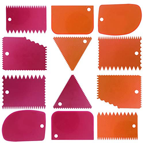 SourceTon Kuchenschaber-Glätter-Werkzeug-Set, 12-teiliges Kuchen-Glättungsschneider-Platten-Werkzeug-Kombination, Kuchenglasur-Schaber, Kuchenkanten-Dekorationswerkzeug