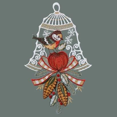 Raebel Fensterbild Spitze Plauener Stickerei Weihnachten Spitzenbild Fensterdeko Vogel + Saugnapf