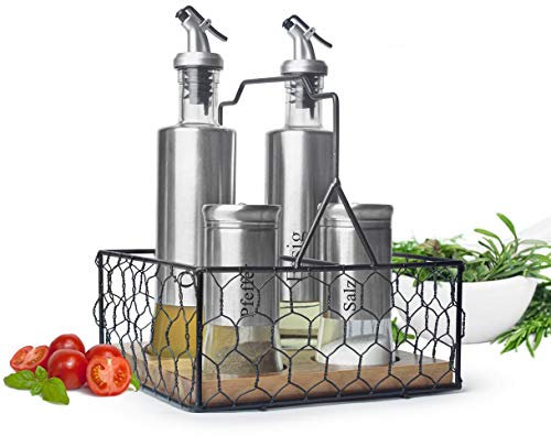 Sendez, Set con cestino, sale e pepe in acciaio inox e vetro, 5 pezzi