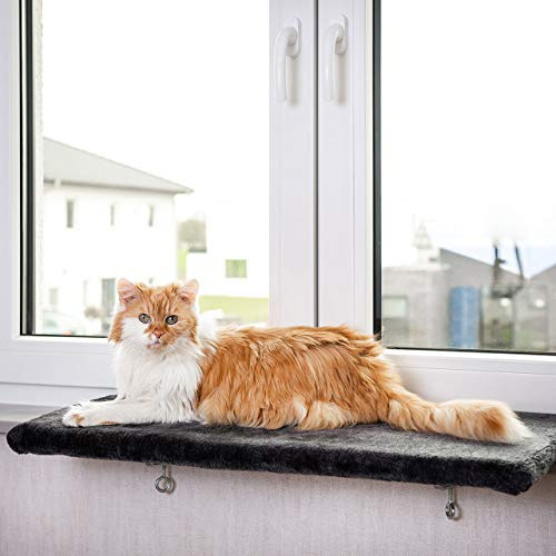 CanadianCat Company | Katzen Fensterliege groß Katzenbett Fensterbank - Snuggly Place - Large in anthrazit/dunkelgrau, Flauschiges Fensterbrett Katze waschbar, ca. 75 x 35 cm