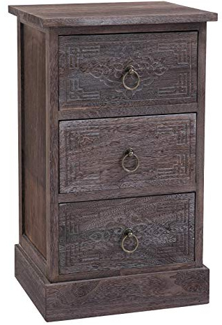 CARO-Möbel Nachttisch ENZO Nachtschrank Nachtkonsole mit 3 Schubladen für Boxspringbett im Vintage Look