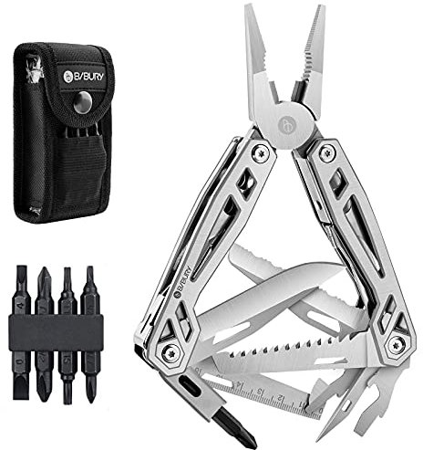 BIBURY Multi-Tool, 21 in 1 Multitools Pliers with Rope Cutter, Can Opener, Screwdriver, EDC Tools for Camping, Outdoor Activities, Repairing (Shiny)