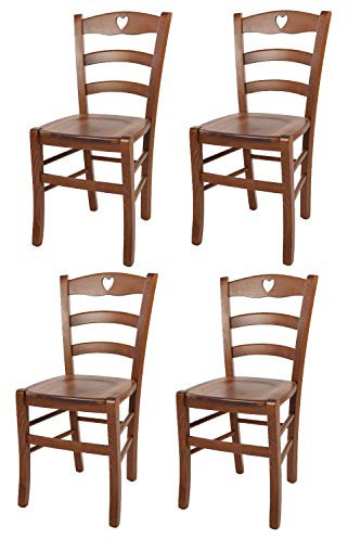 t m c s Tommychairs - 4er Set Stühle Cuore für Küche und Esszimmer, Robuste Struktur aus Buchenholz in der Farbe Helles Nussbraun lackiert und Sitzfläche aus Holz