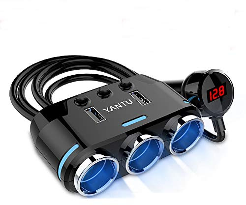 XISEDO 3-Socket Cigarette Lighter Adapter, 2.3 FT Extension Cord 3.1A 100W 12V/24V Dual USB Port with LED Display Voltage Monitor Car Charger Adapter Compatible for iPad, Tablet, Android, GPS