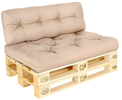 Pillows24 – Palettenkissen – 2-teiliges Set | Palettenauflage für Palettensofa | Sitz- und Rückenkissen für Europaletten | Palettenmöbel Indoor & Outdoor, UV-beständig | Made in EU | Cappuccino