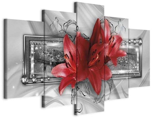 murando - Leinwandbild Silber grau rot, 200x100 cm, 5-teilig, Schlafzimmer | Hochwertige Leinwand, sofort aufhängbar, ideal fürs Wohn- oder Schlafzimmer, wasserfest und lichtecht, langlebig, stilvoll
