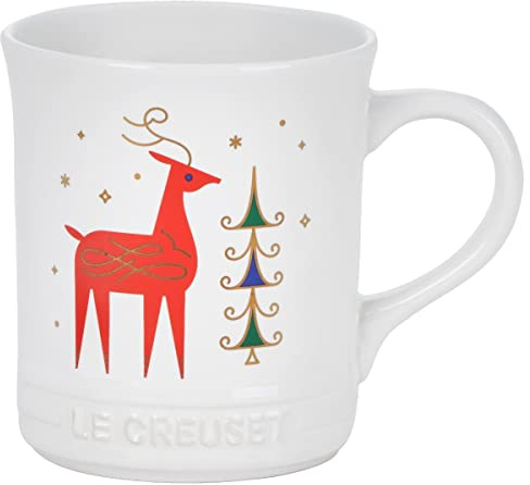 Le Creuset Stoneware Reindeer Mug, 14 oz., White w/Applique | Noel Collection