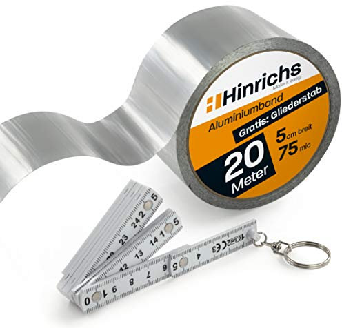Hinrichs Aluminium Klebeband 20m x 50mm - hitzebeständiges Isolierklebeband - Alu Klebeband für Dämmung & Rohrisolierung - Alu Tape als Dichtband & Dampfsperre - selbstklebendes Aluband