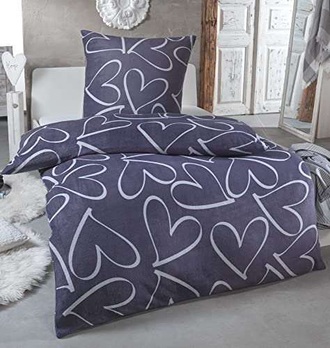 MALIKA® Kuschelige Winter Plüsch Bettwäsche Cashmere-Touch Coral Fleece mit Kissenbezug 80x80 wärmer als Biber oder Flanell, Größe:135x200 + 80x80, Design - Motiv:Design 1