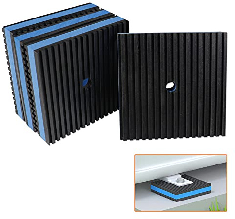 GCGOODS Anti-Vibrations-Gummi-Pad, 10.2x10.2x2.2 cm, strapazierfähiges, geripptes Gummi mit blauen EVA-Isolations-Pads für HVAC, Luftkompressor, Laufband, Klimaanlagen, 4 Stück