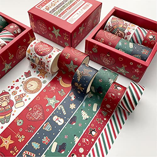 EXQULEG 6 Rollen Washi Tape Set, Weihnachts Dekoratives Klebeband, DIY Papier Tape, Masking Tape Klebebänder für Journals, Karten und Scrapbooking