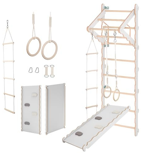 MAMOI® Indoor Klettergerüst, Zimmerleitern, Turnringe für Erwachsene, Kletterwand und Trainingsgeräte, Turngerät mit Klimmzugstange für den Innenbereich, Sportgerät