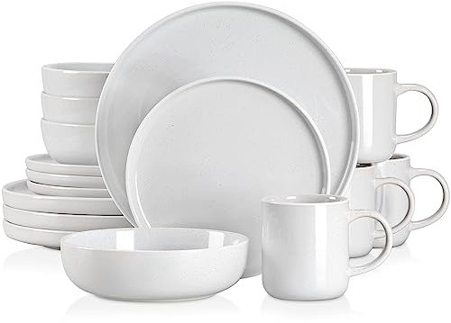 vancasso SESAM - Set di stoviglie in gres porcellanato, 16 pezzi, in ceramica smaltata, set combinato con piatto piano/piatto da dessert/ciotola da minestra/tazza, servizio per 4 persone, colore: