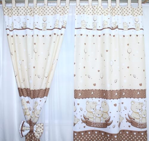 Kinderzimmer Vorhänge Gardinen 2er Set - Bärchen Braun - mit Schlaufen für Baby Kinder