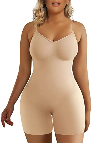SHAPERX Shapewear für Damen Figurformender Body Shaper Bauchweg Formende Bodys Abnehmen Shaping Bodysuit, UK-SZ5218-Beige-S/M