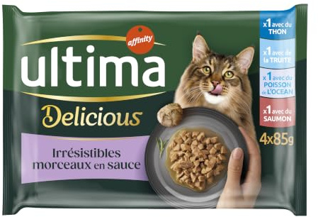 ULTIMA sachet repas Chat Stérilisé Saumon, Thon, Truite & Poisson de l'Océan - 12 Multipacks x 4x85 g