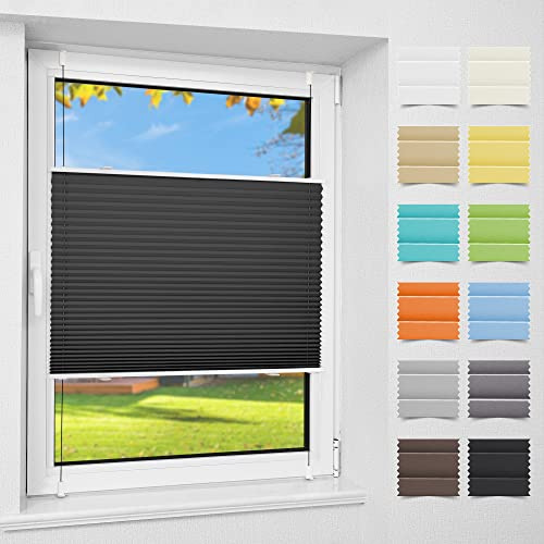Atlaz Plissee Klemmfix ohne Bohren, 70x110cm(BxH), Obsidian, Plisseerollo Fensterrollo mit Klemmträger, Faltrollo Jalousie für Fenster und Tür, Blickdicht, Sichtschutz und Sonnenschutz