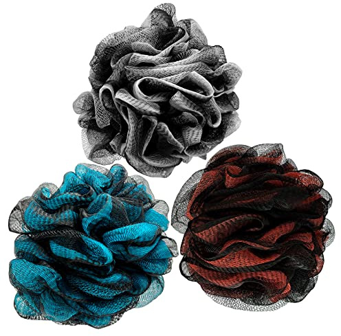 Loofah Bath Shower Sponge Body Scrubber,Extra Large 75g XL Exfoliate Mesh Pouf Shower Bouquet,3 Pack Body Wash for Women and Men