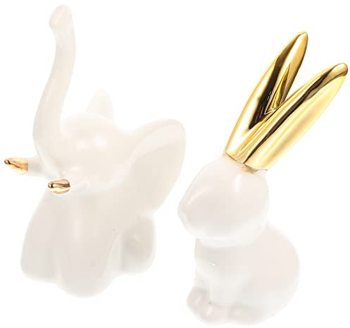Homoyoyo 2 Stücke Keramik Ringhalter Kaninchen Elefant Figuren Ringablage Schmuckhalter Schmuckständer Ohrringe Halter Schmuck Organizer für Ringe Ohrringe Ehering Tischdeko