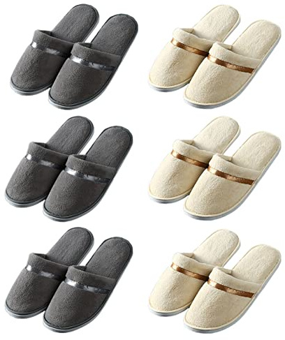 Teceyfeet 6 Paars Gästehausschuhe Set,Hausschuhe Gäste Set Waschbar Rutschfest Flanell Gästepantoffeln,Frottierslipper Unisex