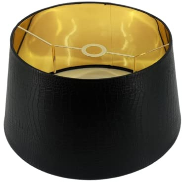 Designer-Lampenschirm-schwarz-Kaiman-Optik-Leder-Imitat-rund-konische Form Ø 50cm innen Gold (40 * 50 * 28cm)