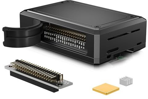 Miuzei Gehäuse für Raspberry Pi 4 mit GPIO-Schnittstelle, metallisch aus Aluminium mit Kühlkörper, leises Mini-PC-Gehäuse für Raspberry Pi 4 Model B+, 8/4 GB, Schwarz