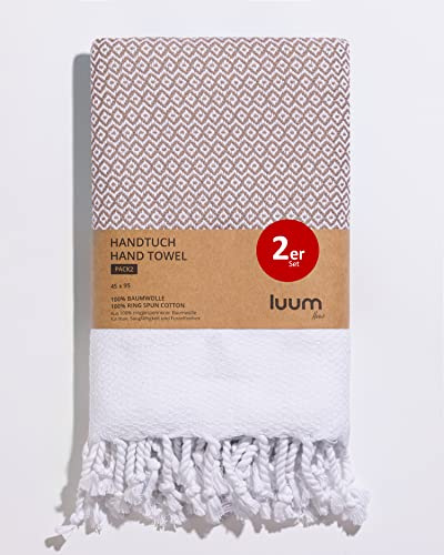 Luum® 2er Hamam Handtücher Set, Sport Handtuch Set, Turkish Towel Set, Haar Handtuch Set, 100% ringgesponnene Baumwolle, schnelltrocknend, fusselfrei, Latte, 45x95, Geschenkset