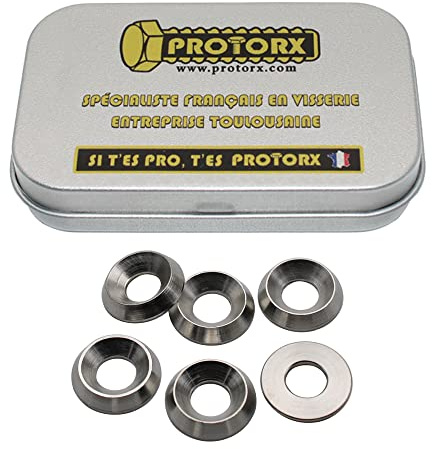 Rondelle Fraisée M4 : Boite 20 Pièces Inox | Rondelle Cuvette Pleine pour Vis Tete Fraisee Ecrou | Rondelles Metal Fraisee Cuvette Décolletée Acier A2 - NFE 27619 | Boite Rangement Vis PROTORX