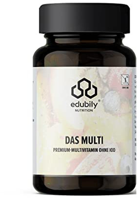edubily nutrition® Multivitamin Kapseln ohne Jod mit Vitaminen, Mineralien & Spurenelementen wie Chrom, Kupfer, Mangan, Molybdän, PQQ, Q10, Selen, Zink, ohne Eisen - 90 kleine Kapseln (Multi ohne Iod)