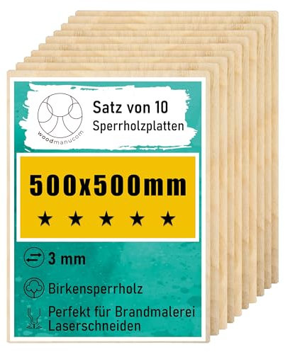 woodmanucom Sperrholzplatte 3mm Platten Aus Birkensperrholz Birkensperrholz Dünne Holz Zuschnitte Bastelholz Platte Sperrholz Holzplatte Laser Basteln Modellbau Holz Deko 10 Stk 500 x 500 mm