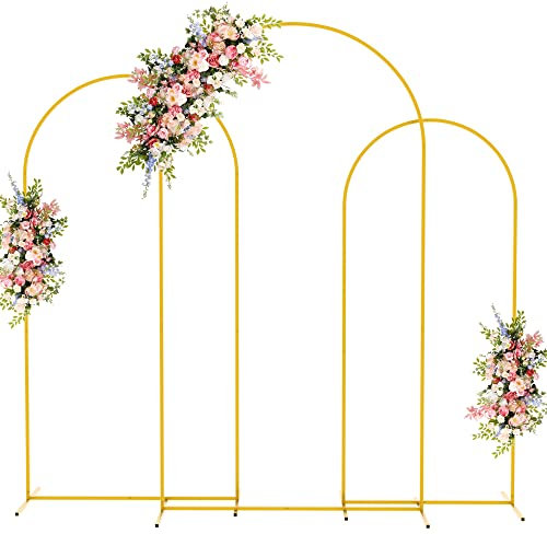 Fomcet Set di 3 supporti ad arco in metallo color oro per arco nuziale, 2,7 m, 1,8 m e 1,8 m, cornice ad arco per sfondo per feste di compleanno, baby shower, cerimonie di laurea, decorazione