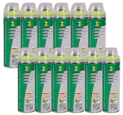 AWOTEX 12 x Forst-Markierungsspray in Gelb 500 ml I 2-3 Jahre sichtbar I präzises Markierspray Forst I umweltfreundliche Sprühfarbe für Holz I fluoreszierende Farbe I Forst Werkzeug