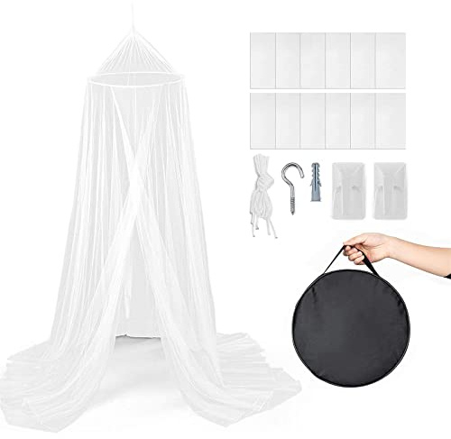 Surwin Moskitonetz Bett Baldachin, Mückennetz Outdoor Reise, Kinder Rundes Netz Vorhang, Weiss Moskitonetz Betthimmel Hängendes Zuhause Für Babybett Doppelbett Einzelbett (65x250cm,Weiss)