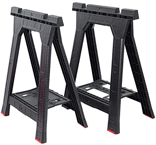 RZT – Caballete Plegable para Mesa de Trabajo, Borriquetas de Plástico para Madera, Leña, Caballetes de obra, 2 Caballetes de Plástico (Pack 2)