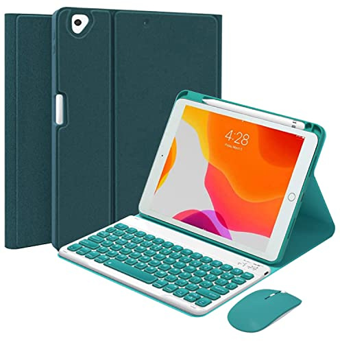 QYiiD Funda para iPad Mini con teclado compatible con iPad Mini 5/4, teclado inalámbrico desmontable y mouse inteligente con soporte para lápiz y mouse para iPad Mini 5/Mini 4, verde oscuro