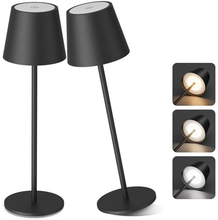 Aipsun 2 PCS Dimmbare LED akku Tischleuchte, 6000mAh, Tischlampe Kabellos, Warmweiß(2700k-6000k), IP54, Outdoor Tischlampe für Restaurant, Schlafzimmer, Bar(schwarz)