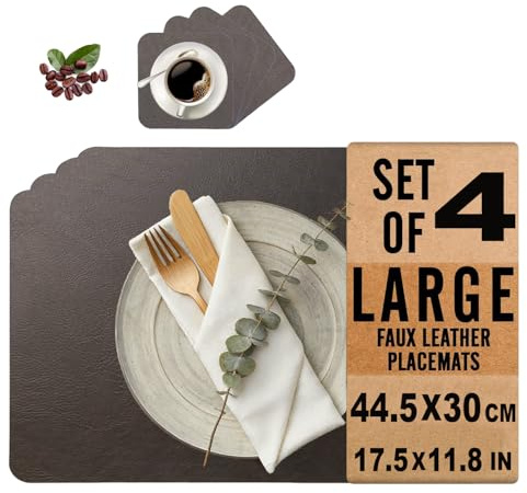 TANGYANGNY® Tischsets Abwaschbar: Platzdeckchen in Lederoptik 8PCS, Platzsets Abwaschbar 4er Set, 44.5 * 30cm, Großformat, Elegante, für Zuhause Restaurant Speisetisch Kinder. Schwarzbraun Rindsleder