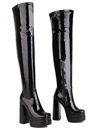 13.5CM/ 5.31IN über dem Knie Stiefel Große Größe Dicke Ferse Super High Heel Pole Dance Boots Knie-Hohe Stiefel