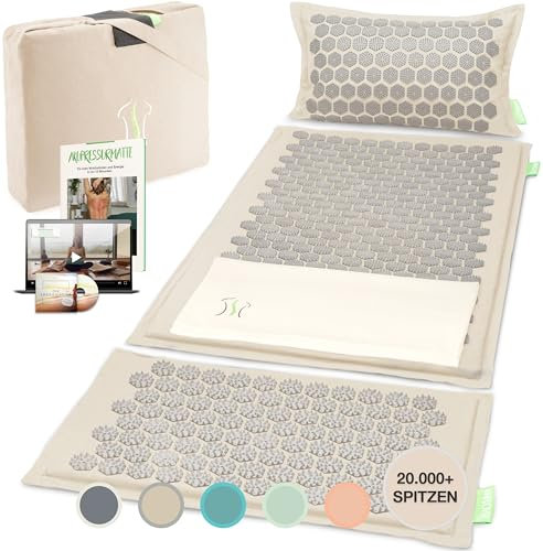 BACKLAXX ® Esterilla de acupresión con cojín, XL [+120% más de superficie], paño y bolsa, esterilla de acupuntura con púas para masaje y relajación del cuello y los hombros, esterilla de masaje para