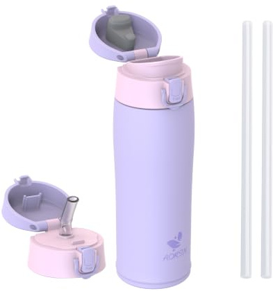 AORIN Trinkflasche Edelstahl Isolierflasche Thermosflasche 500/750/950ml | 2 auslaufsichere Deckel mit Strohhalm, hält kalt und heiß, BPA-freier 18/8 Edelstahl, ideal für Sport, Schule und Alltag