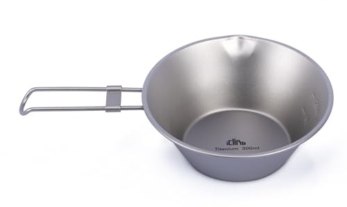 iClimb Titanium Bowl with Foldable Handle Ultralight Compact Portable Flatware Tableware with Bag for Outdoor Camping Backpacking Hiking Travel Picnic