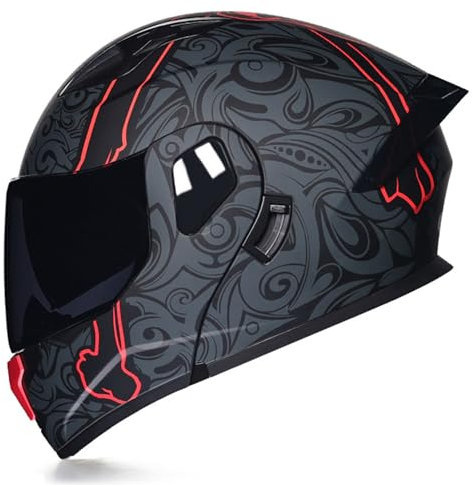 Motorradhelm Klapphelm Integralhelm Mit Doppelvisier Modularer Motocross Helm Sturzhelm Für Damen Herren ECE Zertifiziert Flip Vollvisierhelm Motorrad Rollerhelm 7,XXL:63-64CM