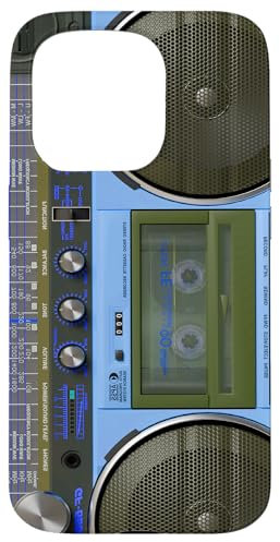Boombox Throwback Music Stereo Ghettoblaster, Blau Hülle für iPhone 15 Pro