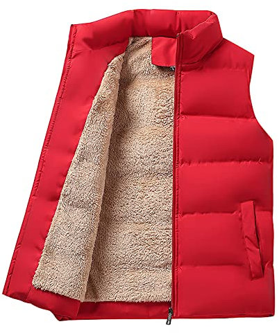 KONG JIMFAN Black-Friday Steppweste Herren 2024 Winter Thermo Herren Weste Mit Stehkragen Arbeitsweste Übergangsweste Outdoor Jacke Taschen Ärmellos Jacke Daunenweste(Rot,XXL)