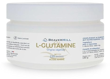 L-Glutamine naturelle | Pot de 150 g | 230 Portions | BEAVERHILL | Acide aminé | Sans additif - sans excipient | Fabriqué en France