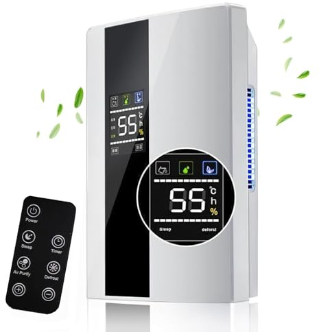 Déshumidificateur d Air 2200ML,Electrique Portable Arrêt Automatique, Minuterie 24H,déshumidification Efficace,Pour pièce de 0-35㎡,Silencieux,Résistance à La Moisissure,Chambre,Bain, Armoire (Blanc)