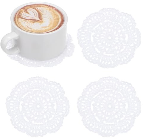 M METERXITY 4-Pack Handmade Crochet Coasters, 4Inch/10cm Round Cotton Placemats for Table/Cup/Bowl/Vase/Tea Trays/Home Decoration, Lace Doilies Place Mats [White]