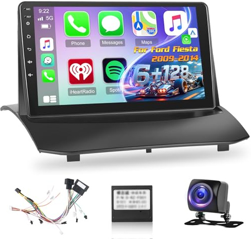 8 Core [6+128GB] Android Car Radio For Ford Fiesta 2009-2014 | 9 inch Stereo with Wirelss Carplay & Android Auto, Bluetooth 5.0, 32EQ, WiFi, GPS, FM RDS Radio, Reverse Camera, SWC, 59UI