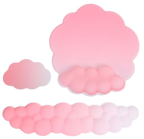 PATIKIL Cloud Keyboard Wrist Rest Set, Memory Foam Wrist Pad Support Ergonomic Gaming Mouse Pad with Coaster for Home Office Computer Laptop Working, Gradient Pink