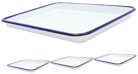 COLLBATH 4pcs Vintage Enamel Bakeware Set White Enamelware Roasting Pan for Kitchen Laboratory